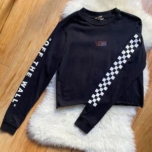 VANS Off the Wall Black Long Sleeve Cropped Graphic Tee S